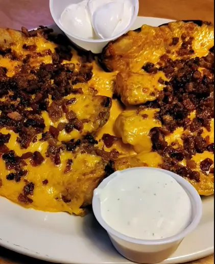Loaded tater skins with cheddar cheese and bacon