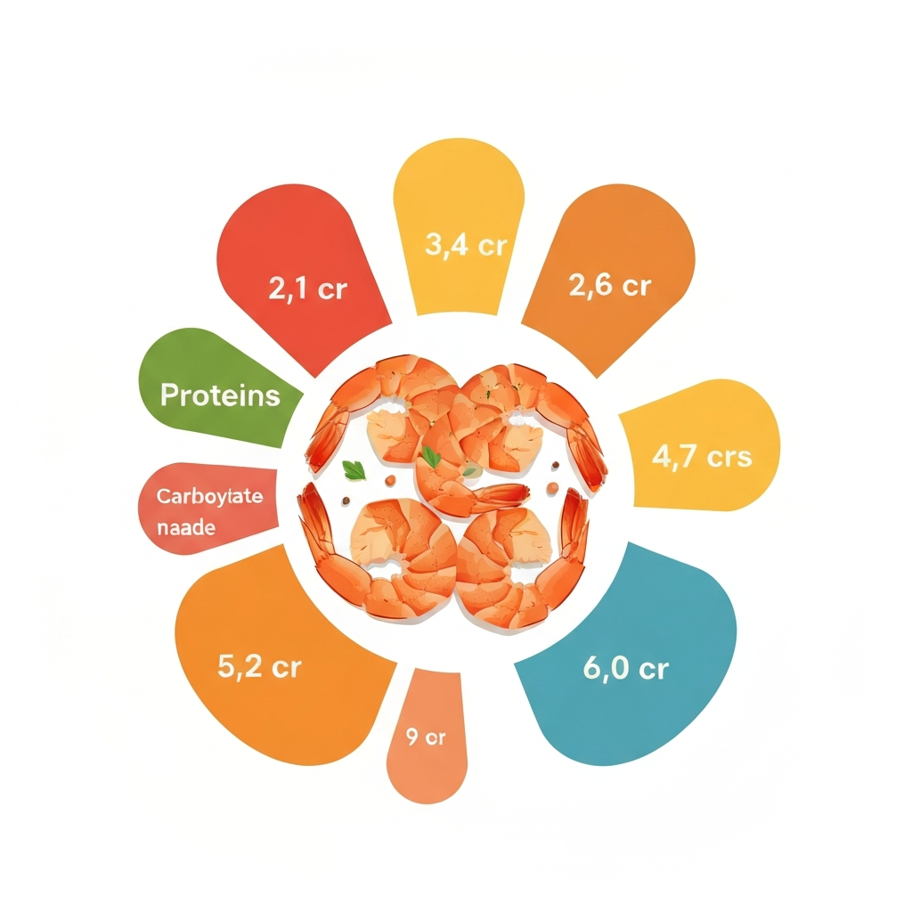 Texas Roadhouse Shrimp: Calorie Breakdown 2026 3 A clean, modern flat illustration depicting a stylized nutritional breakdown of a single serving of seasoned grilled shrimp. The central focus is an appealing arrangement of grilled shrimp. Surrounding the shrimp are distinct, abstract geometric shapes or colorful segments that represent the different macronutrients (fats, proteins, carbohydrates) and their caloric contributions. The shapes associated with higher caloric elements (e.g., fats from oils/marinades) are visually larger or more prominent, conveying an 'unpacked' view of the dish's energy content without any numbers or labels. The overall aesthetic is informative and visually engaging.